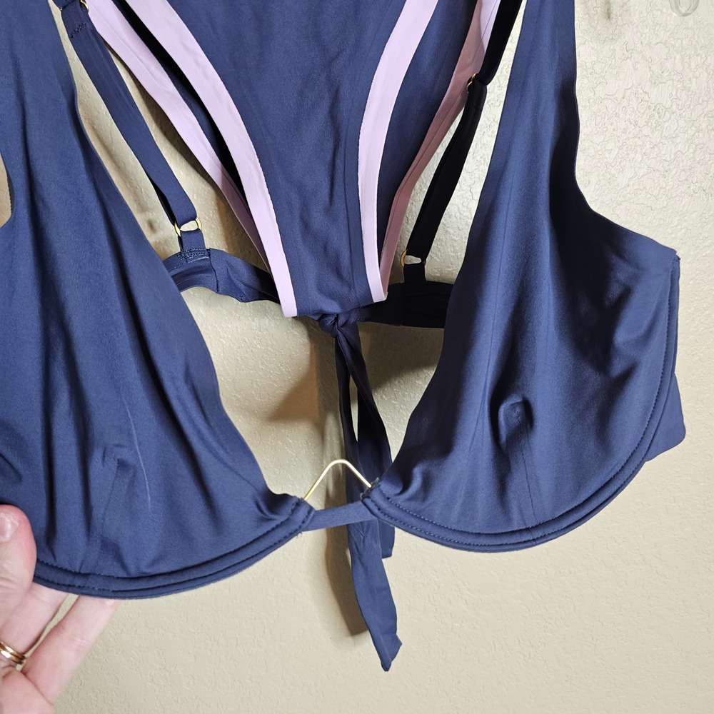 L Space Alana Underwire Top, Billie Bitsy Bottom Bikini Set Navy Lilac Large XL - Picture 4 of 10